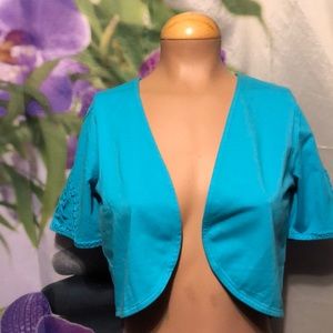 Denim and Co New Turquoise Cotton shrug XXS